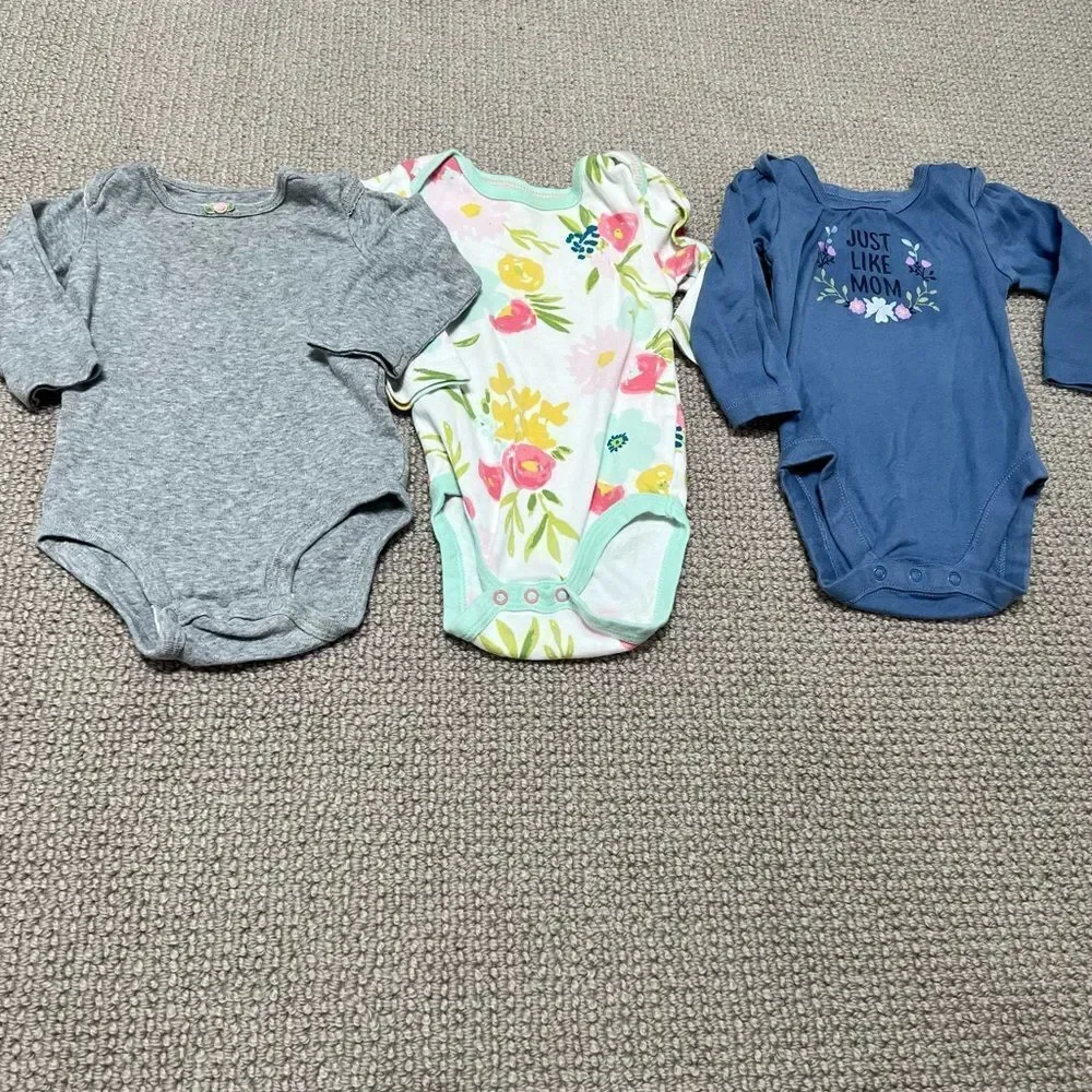 Set of three long sleeve snap onesies for baby girl - 3-6 months